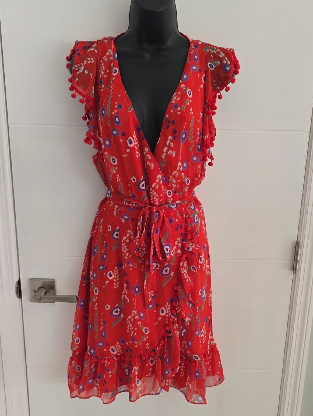 Allison New York Scarlet Red Floral Wrap Dress Size M